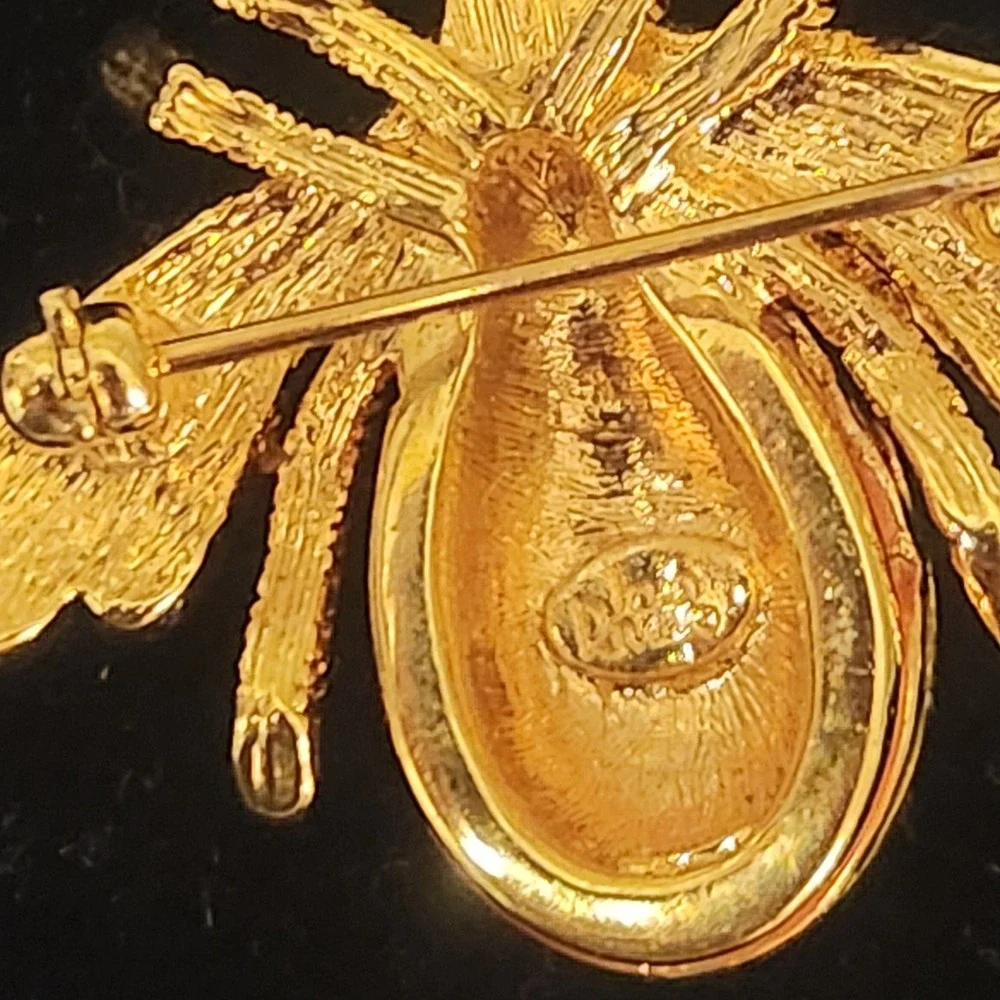 Joan Rivers Bee Brooch Rhinestone‎ Pearl Enamel Green Eye Statement Jewelry
